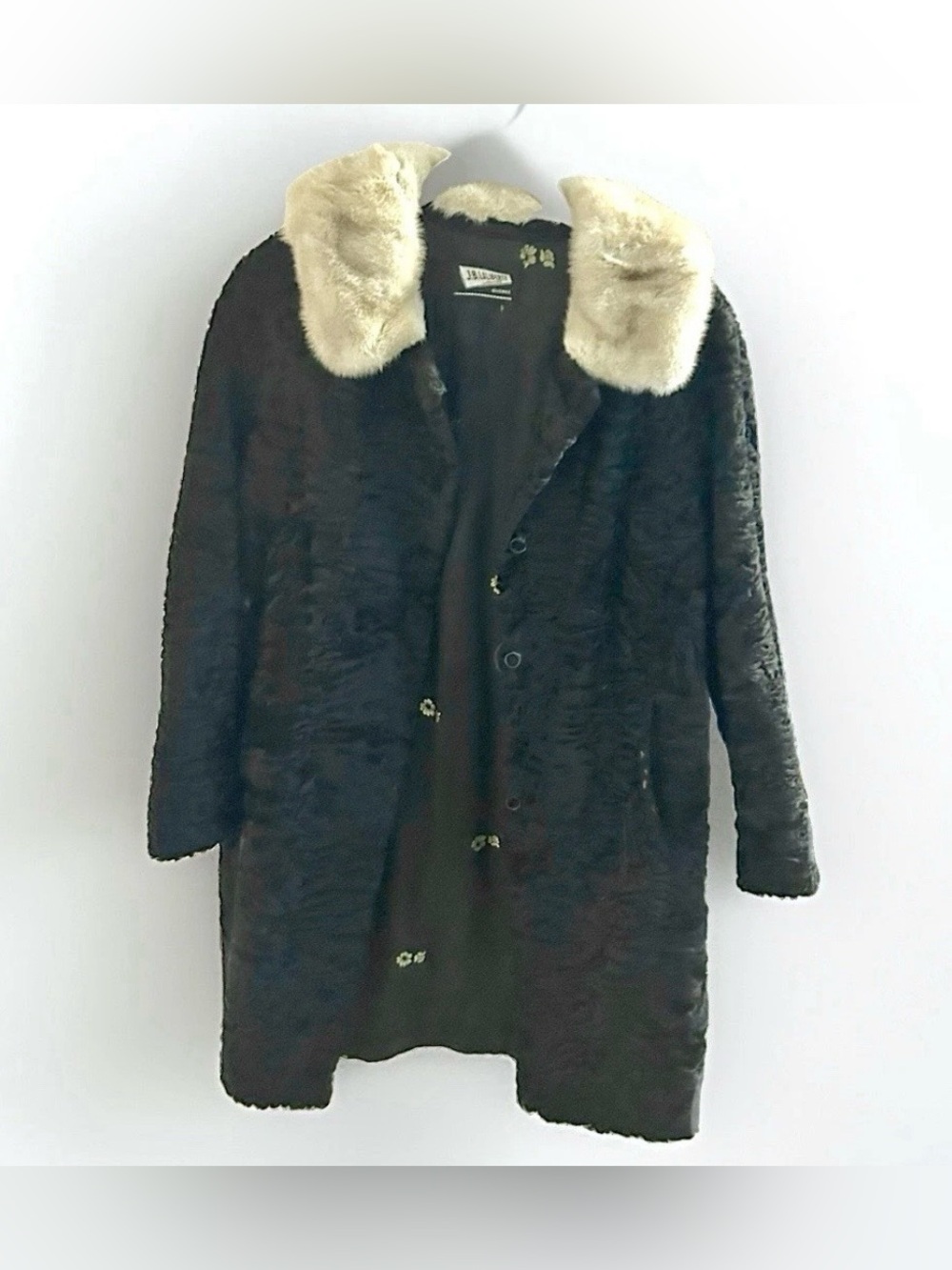Vintage JB Laliberte Black Persian Lamb Fur Coat W/ Light Mink Collar 1950/1960